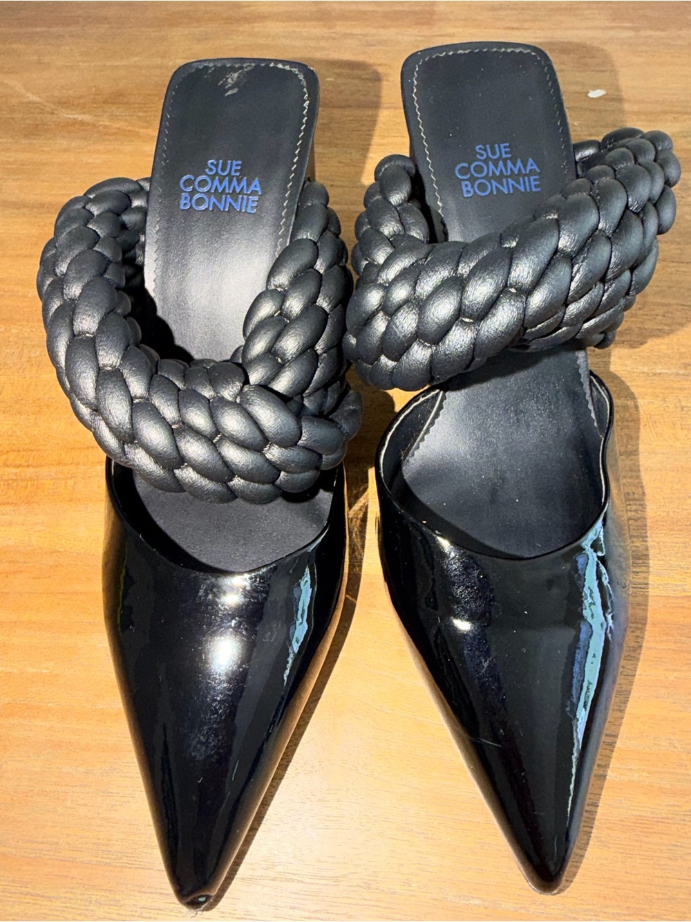 Black Braided Leather Pointed Mule